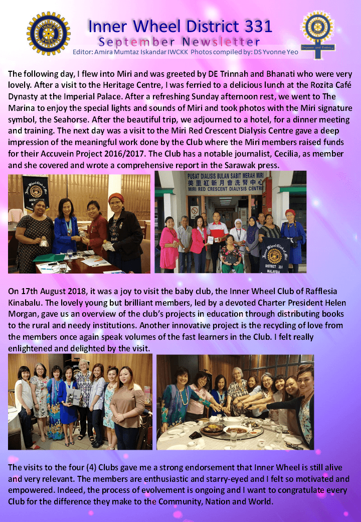 District Chairman Nancy Ho's September 2018 Message
