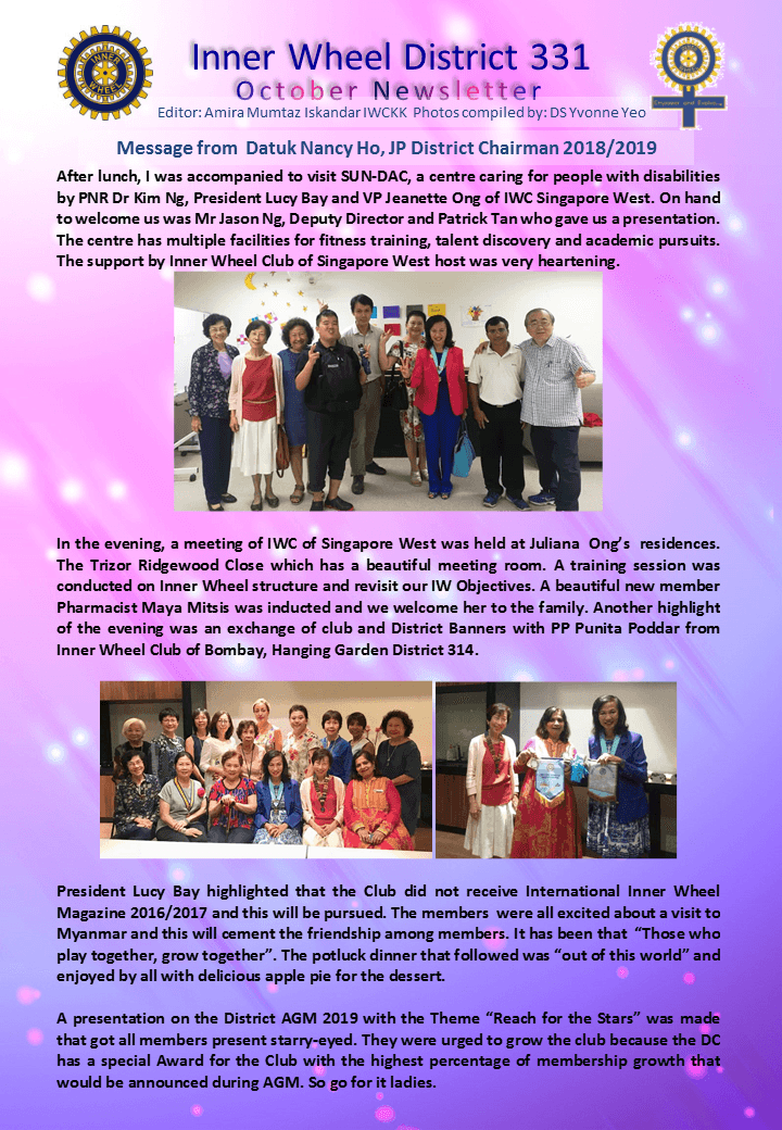 District Chairman Nancy Ho's October 2018 Message