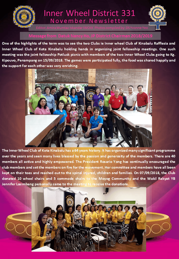 District Chairman Nancy Ho's November 2018 Message