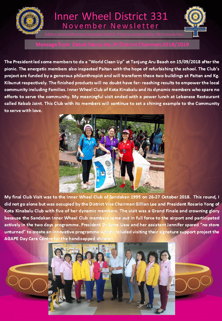 District Chairman Nancy Ho's November 2018 Message