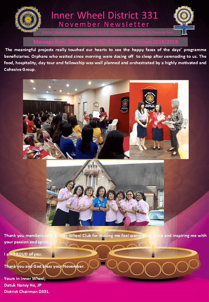 District Chairman Nancy Ho's November 2018 Message