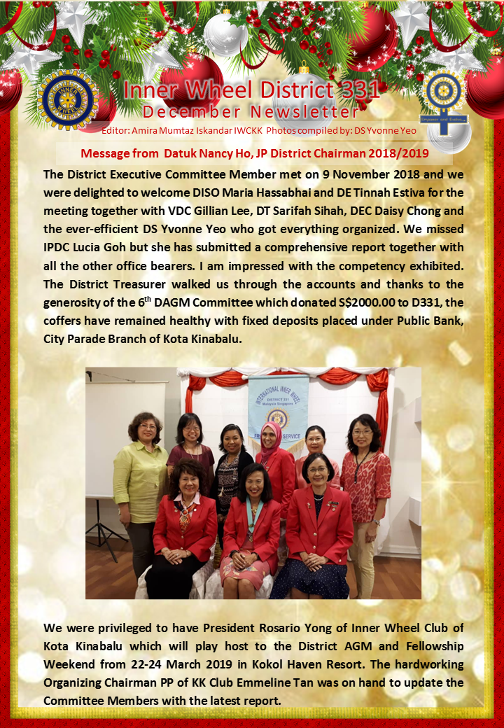 District Chairman Nancy Ho's December 2018 Message