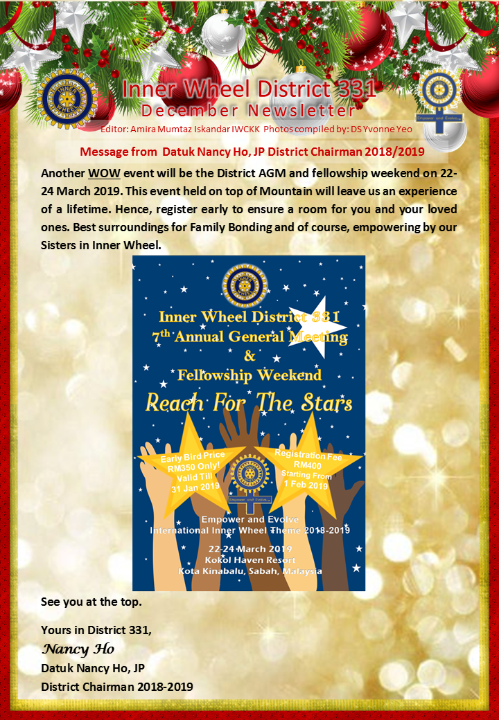 District Chairman Nancy Ho's December 2018 Message