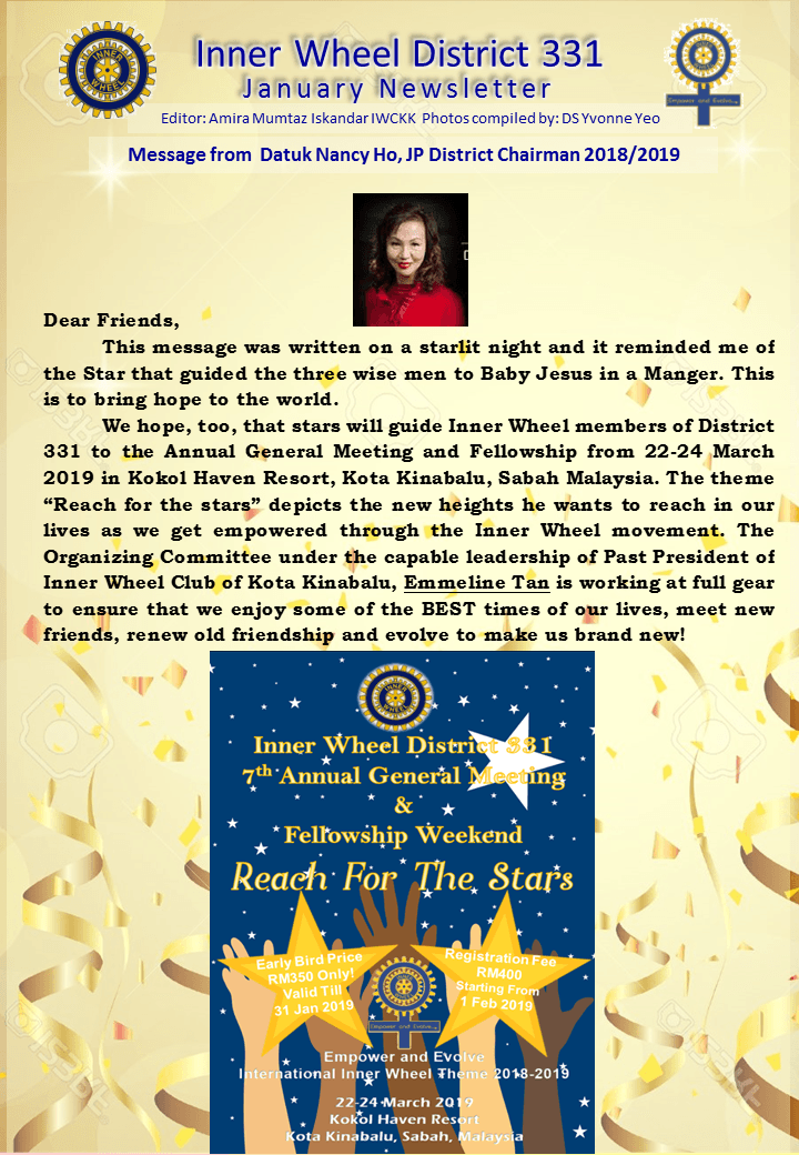 District Chairman Nancy Ho's January 2019 Message