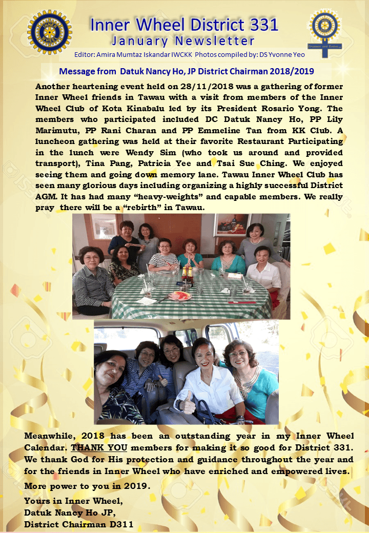 District Chairman Nancy Ho's January 2019 Message