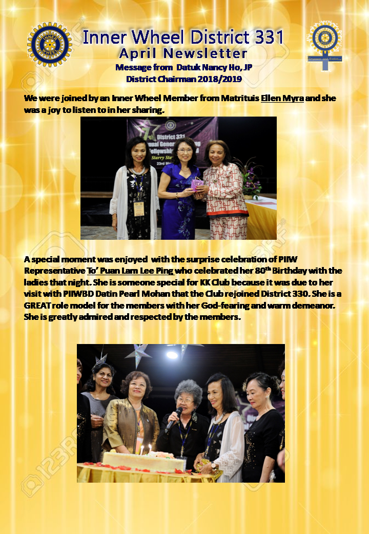 District Chairman Nancy Ho's April 2019 Message