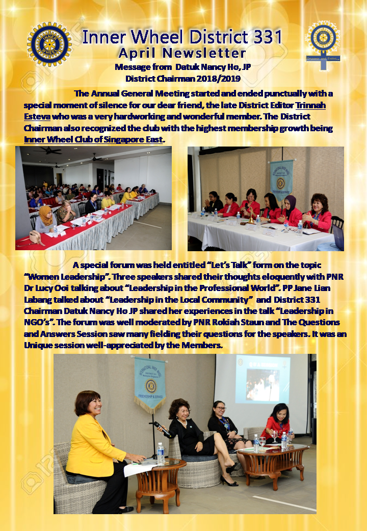 District Chairman Nancy Ho's April 2019 Message
