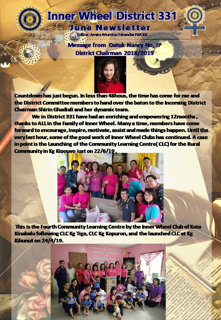 District Chairman Nancy Ho's June 2019 Message