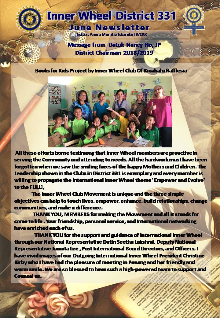 District Chairman Nancy Ho's June 2019 Message