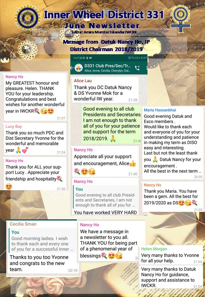 District Chairman Nancy Ho's June 2019 Message